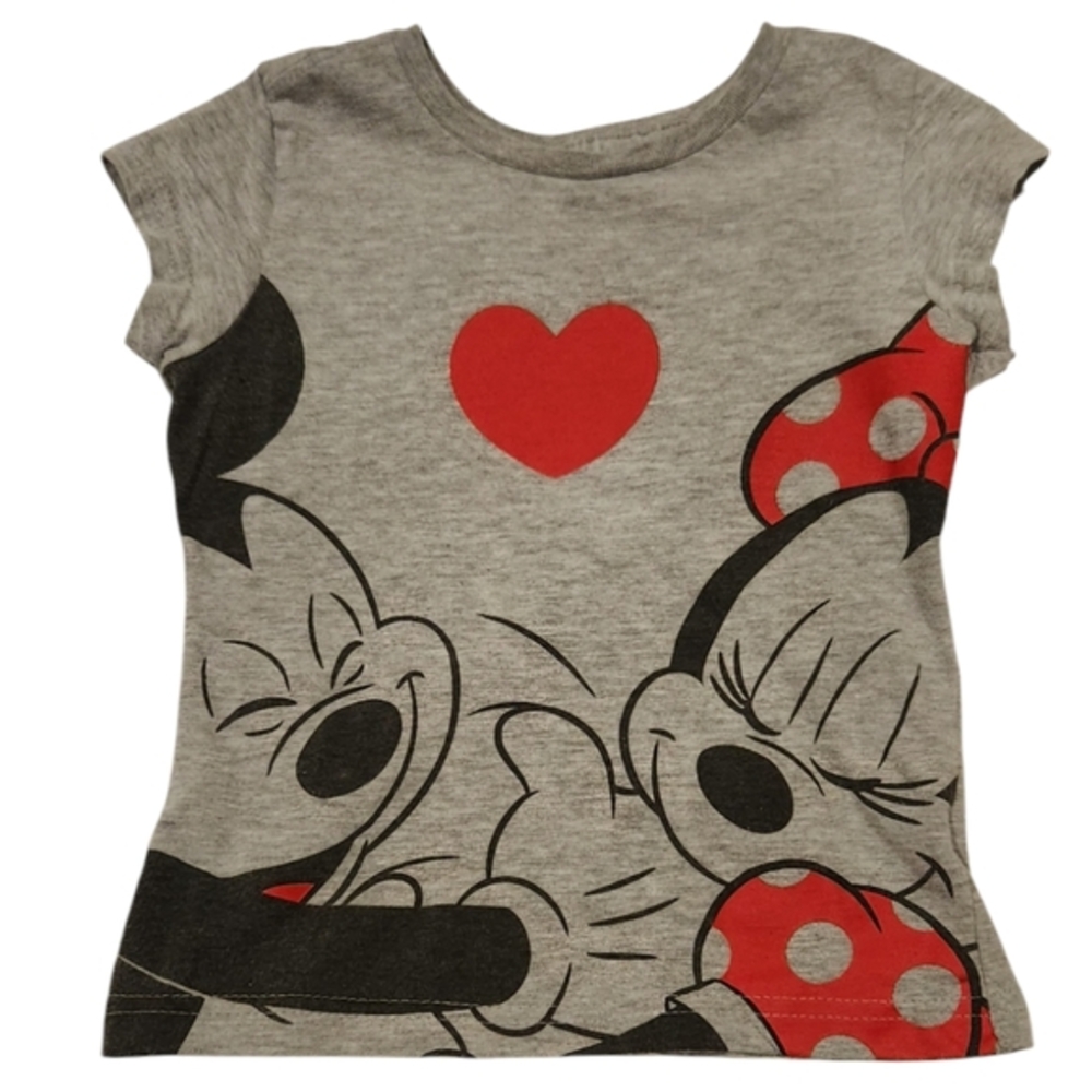 Disney Mickey Heart Minnie Mouse Girls Love Gray Short-Sleeve T-Shirt Top